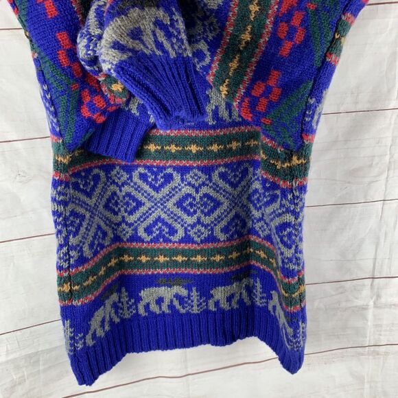 Eddie Bauer Sweater Pullover Vintage Wool turtleneck Deer Animals Geometric Aran - Picture 6 of 16